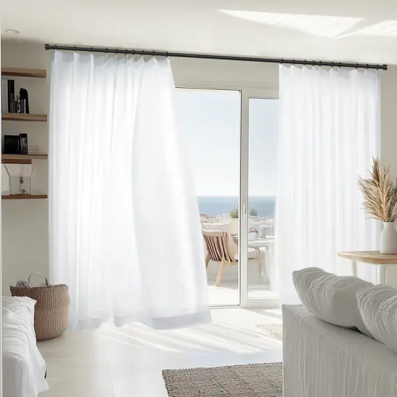 Harp Sunlight Filtering Cooling White Sheer Drapes Lightweight Breathable Custom Curtains | Pleated